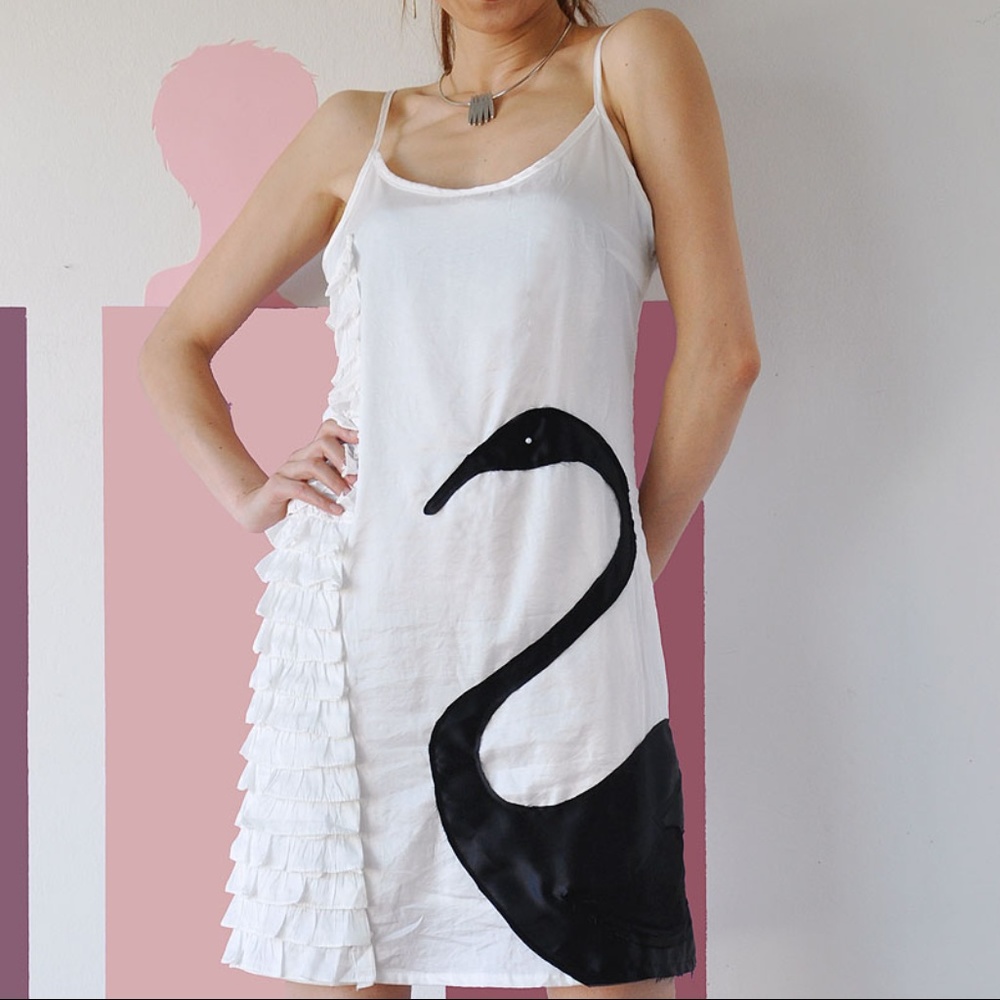 White dress with swan applique